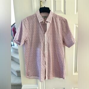 Ted Baker White & Maroon Sketch Patterned Short Sleeve Shirt